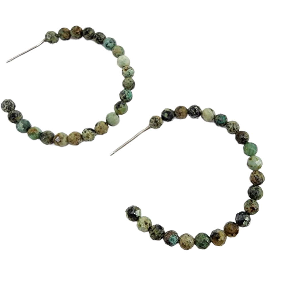 Genuine jasper hoop earrings - sterling silver - artisan hoops - green jasper - Picture 5 of 15